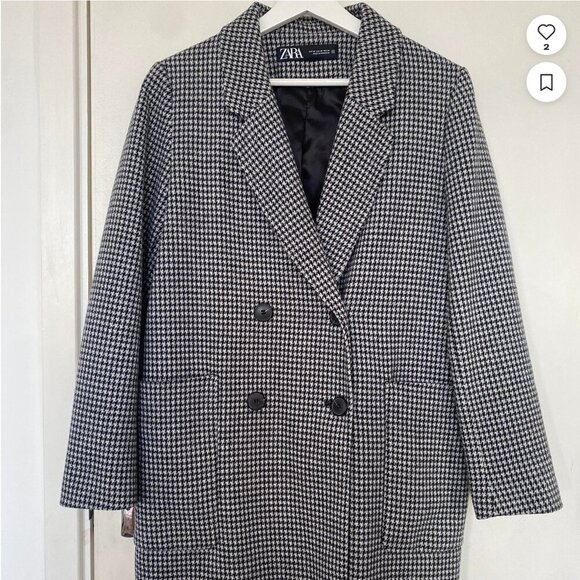 ZARA Houndstooth Tweed Frayed Jacket Blazer Size S NEW WITH TAG! - Picture 3 of 6